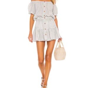 Miou Muse Striped Blue & White 100% Cotton Mini Dresss